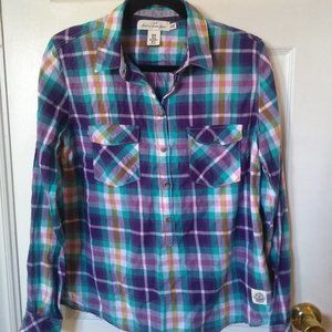 H&M L.O.G.G Plaid Button Up Women Top Size US10